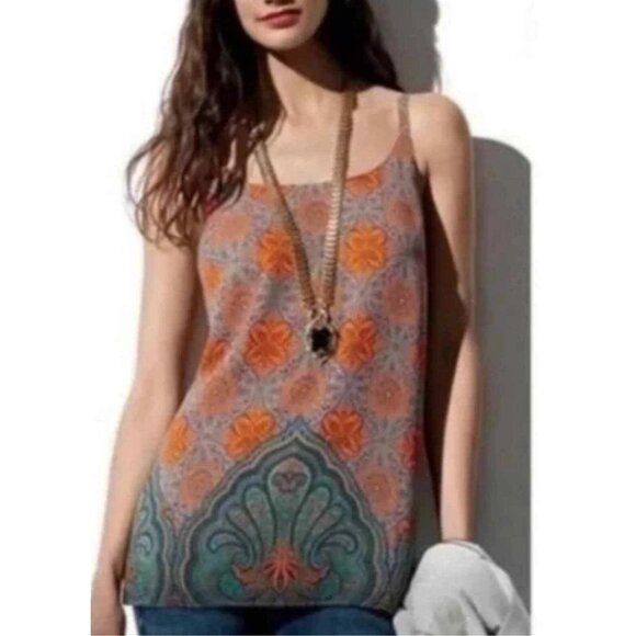 CABI Arabesque Cami Blouse Top 3082 Gray Orange Lined M Boho Cottage Core Scoop - Picture 1 of 9